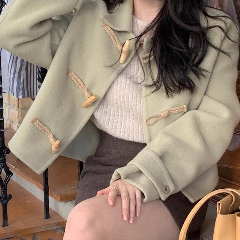 Retro Elegant Lapel Horn Button Woolen Coat eprolo