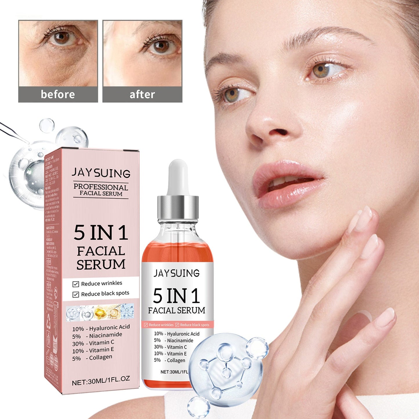 5 In 1 Facial Serum,30 Vitamin C Face Serum,Anti Aging Reduces Wrinkles Hydrating Collagen Facial Serum With Niacinamide,,Hyaluronic Acid, Vitamin E eprolo