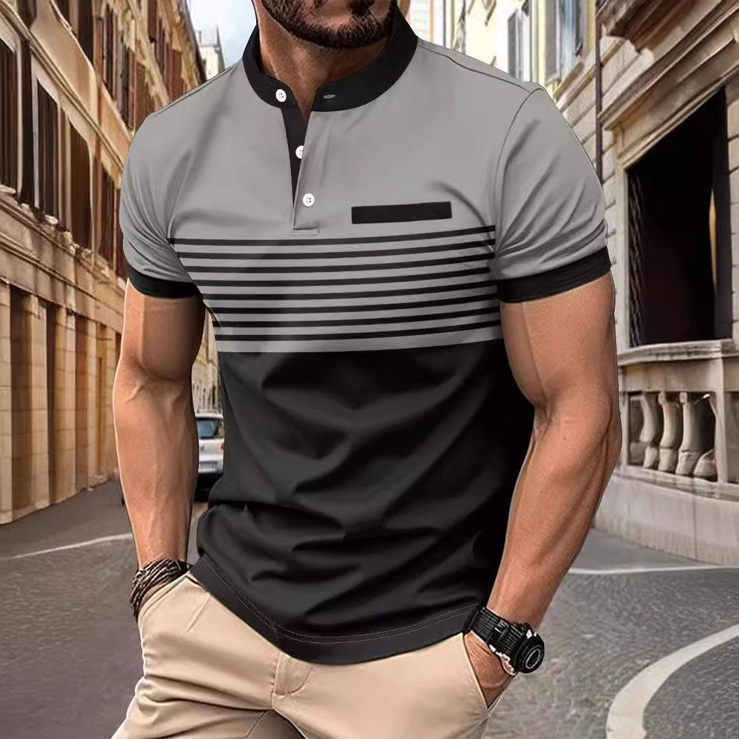 Multicolor Printing Striped Stand Collar Top For Men eprolo