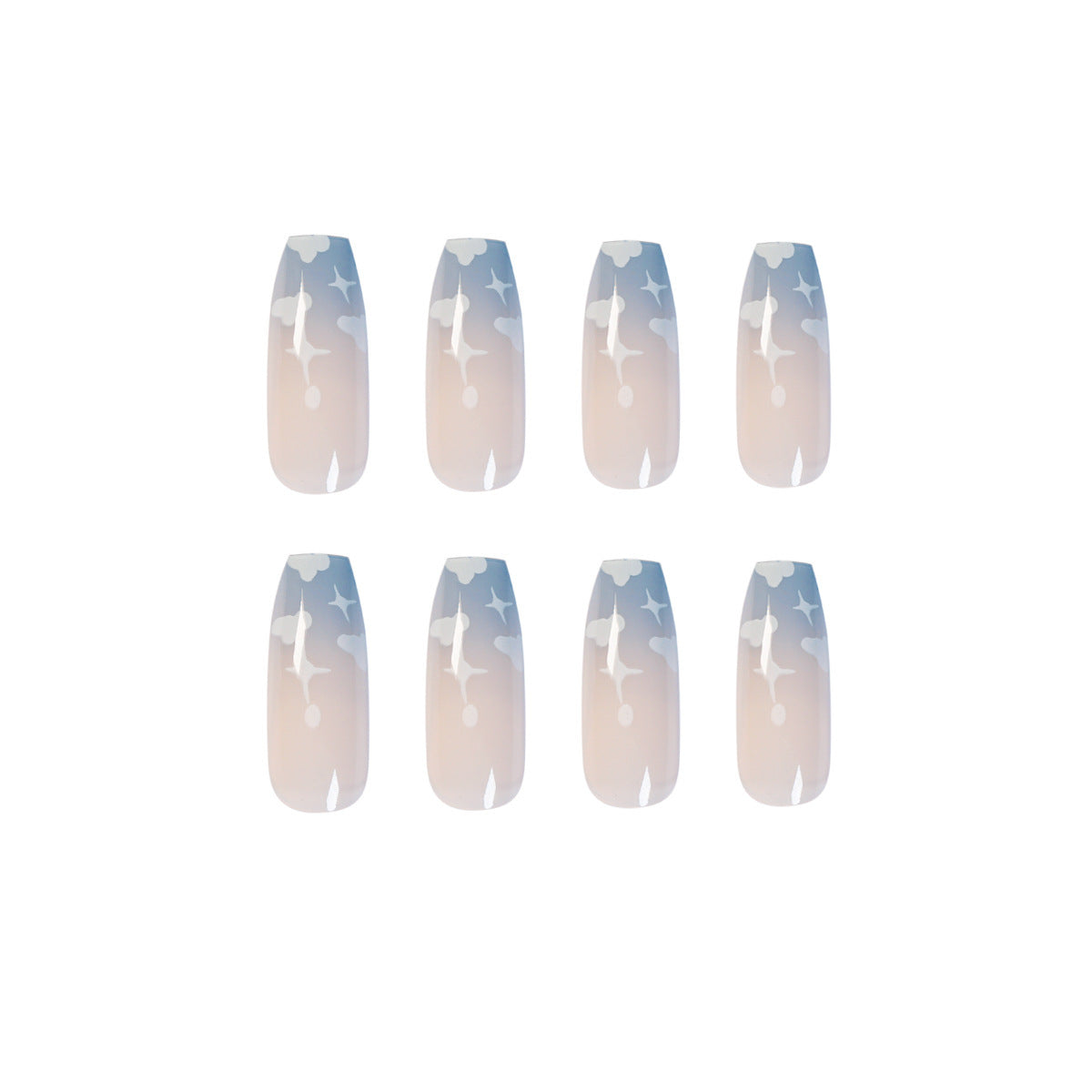 Gray Blue Cotton Cloud Wearing Nail Finished Soft Nail Fake Nail Patch Removable eprolo