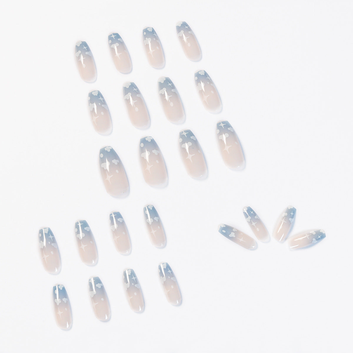 Gray Blue Cotton Cloud Wearing Nail Finished Soft Nail Fake Nail Patch Removable eprolo