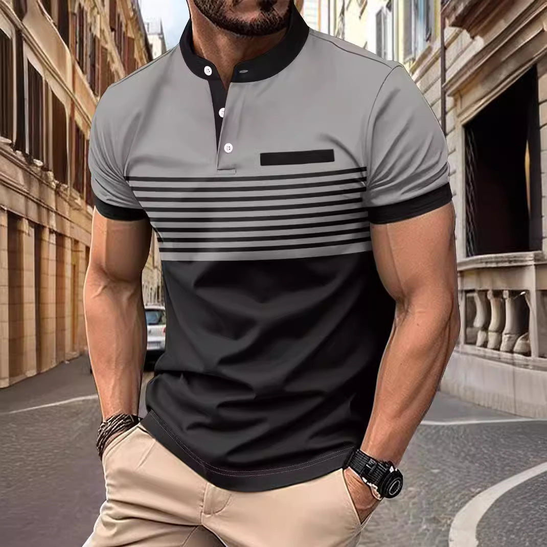 Multicolor Printing Striped Stand Collar Top For Men eprolo