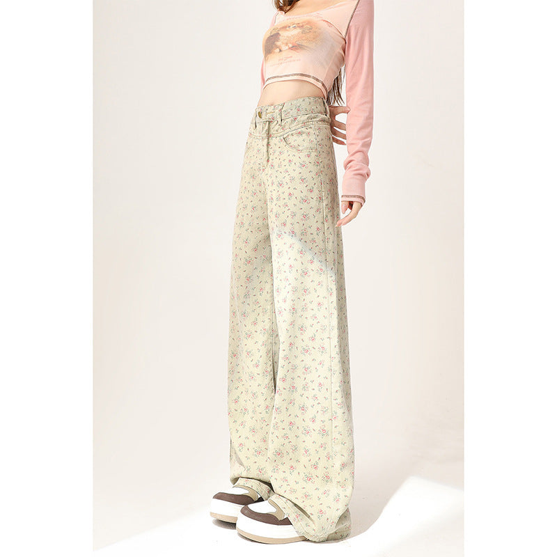 Mint Mambo Green Floral Jeans For Women eprolo