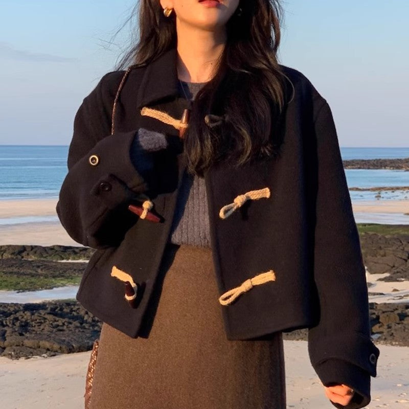 Retro Elegant Lapel Horn Button Woolen Coat eprolo