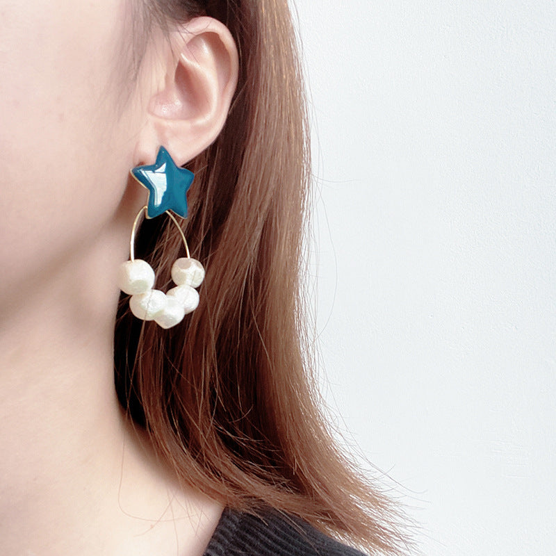 Irregular Pearl Earrings Earrings Ins Net Red Five-pointed Star Earrings eprolo