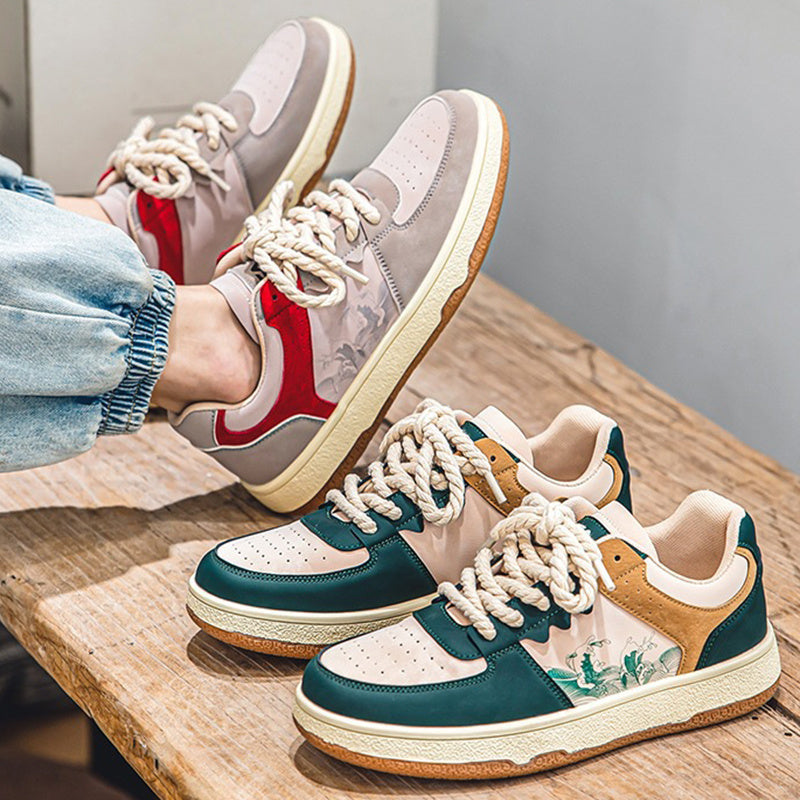 Lace-up Casual Shoes Men Soft Thick Sole Fashion Comfortable Breathable Flats Sneakers Student Platform Outdoor Walking Shoes eprolo