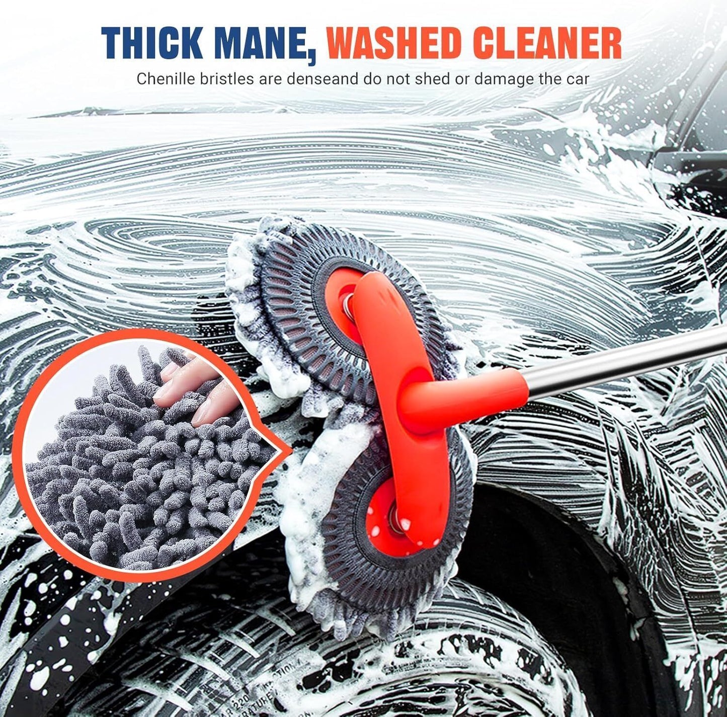 Microfiber Mop Wash Kit Telescopic Car Cleaning Brush With 4 Replacent Header eprolo