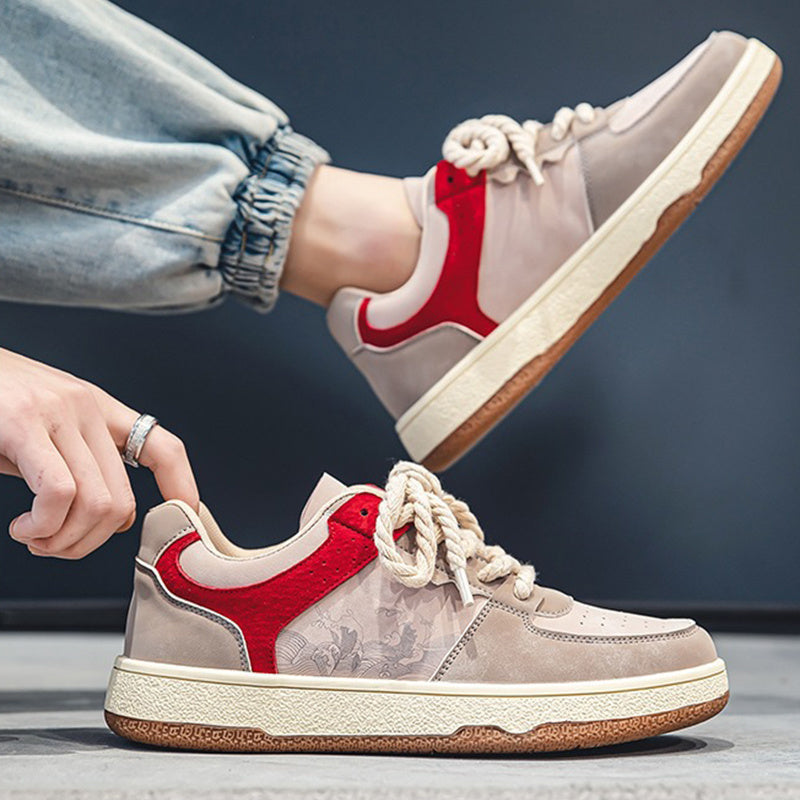 Lace-up Casual Shoes Men Soft Thick Sole Fashion Comfortable Breathable Flats Sneakers Student Platform Outdoor Walking Shoes eprolo