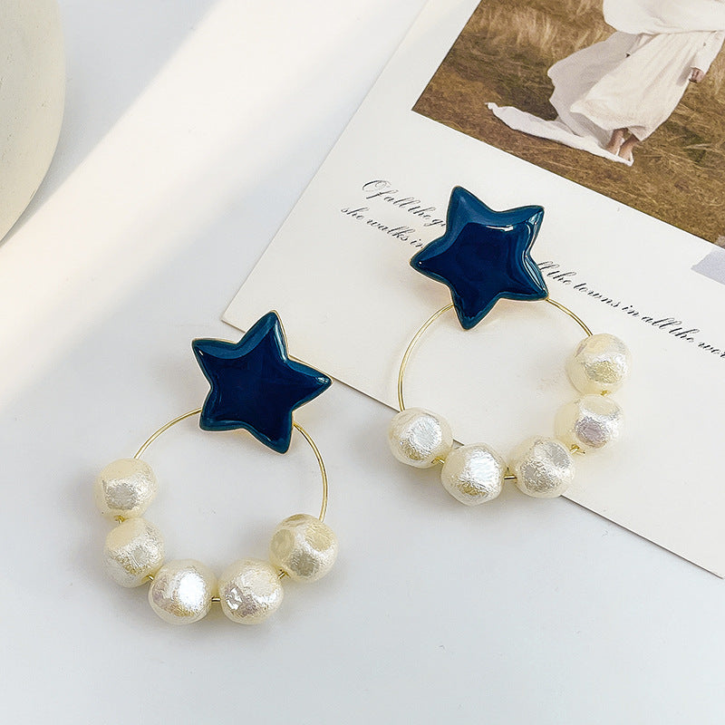 Irregular Pearl Earrings Earrings Ins Net Red Five-pointed Star Earrings eprolo