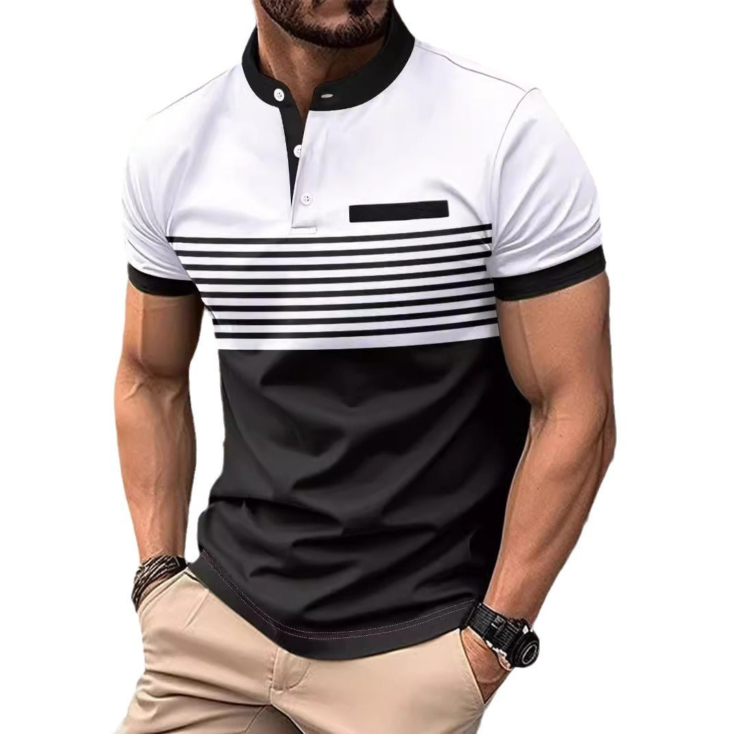 Multicolor Printing Striped Stand Collar Top For Men eprolo