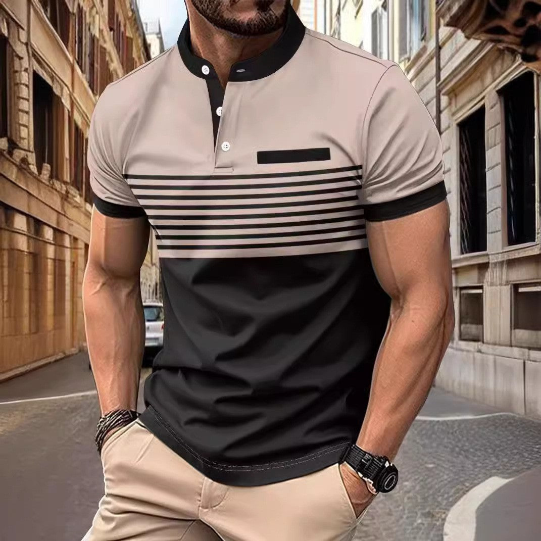 Multicolor Printing Striped Stand Collar Top For Men eprolo