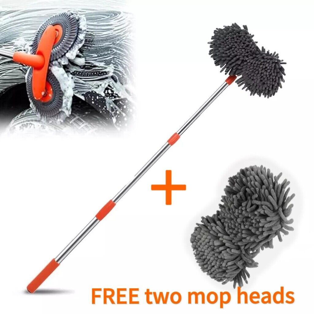 Microfiber Mop Wash Kit Telescopic Car Cleaning Brush With 4 Replacent Header eprolo