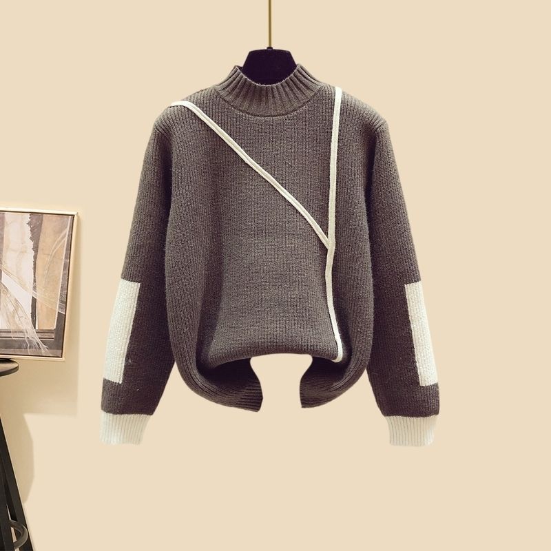 New Women's Thickened Vest Turtleneck Knitting Sweater Baggy Pants Three-piece Set eprolo