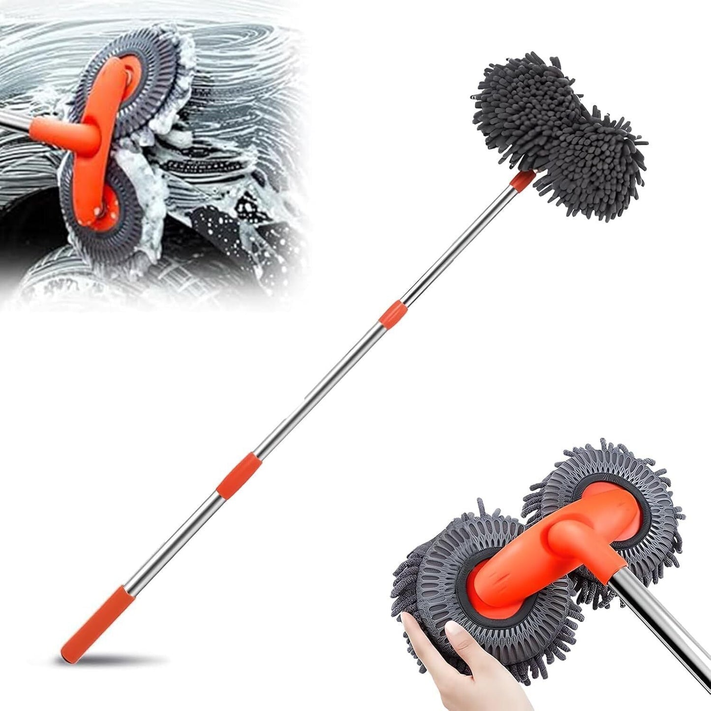 Microfiber Mop Wash Kit Telescopic Car Cleaning Brush With 4 Replacent Header eprolo
