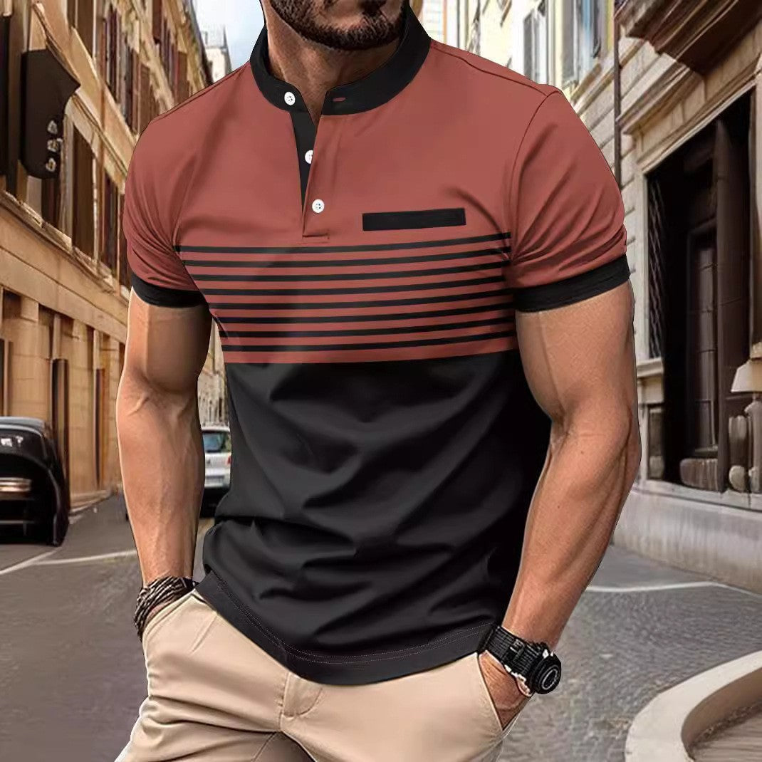 Multicolor Printing Striped Stand Collar Top For Men eprolo