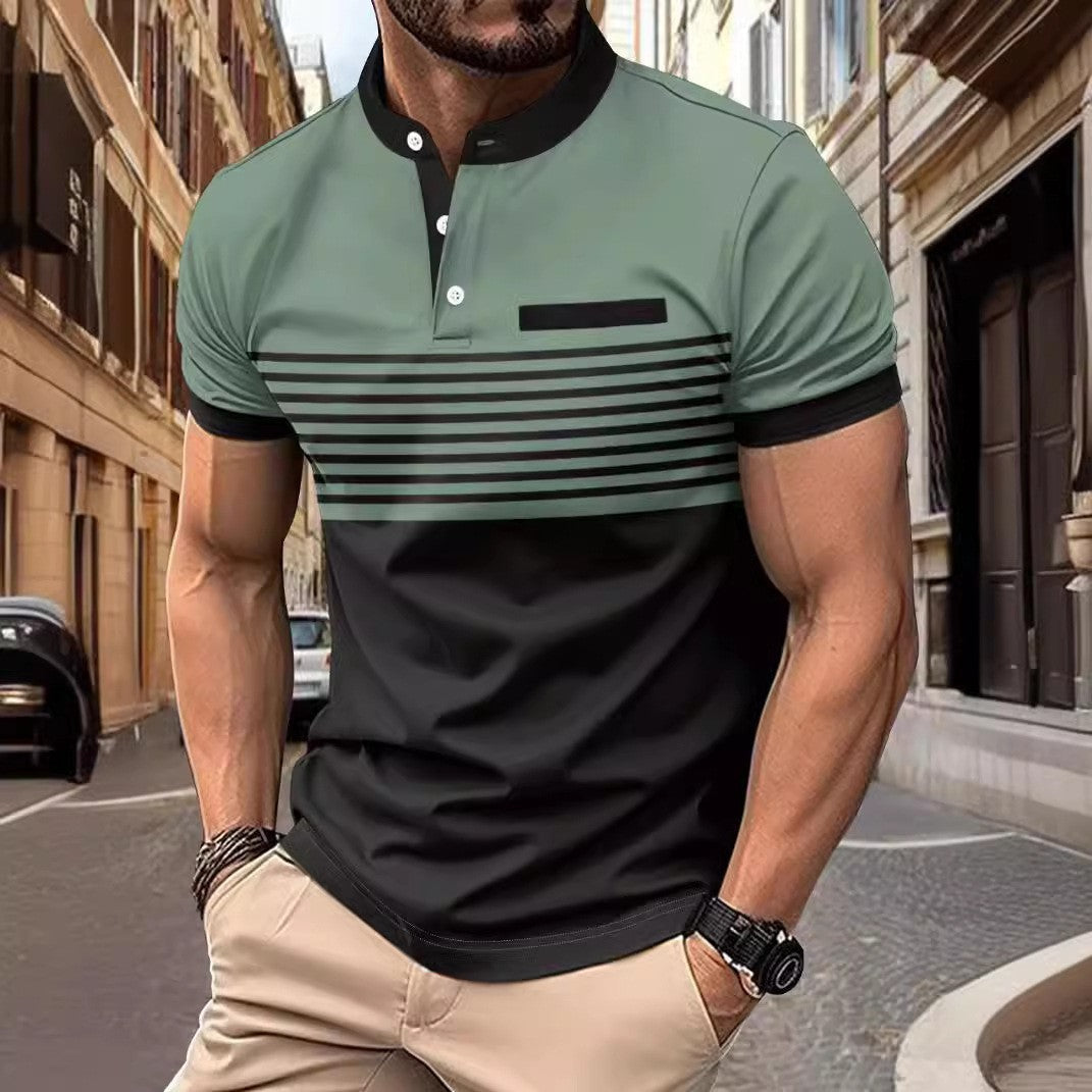 Multicolor Printing Striped Stand Collar Top For Men eprolo