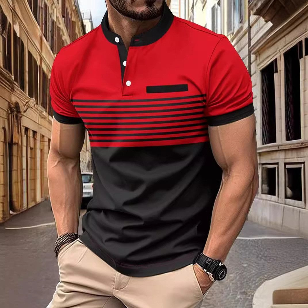 Multicolor Printing Striped Stand Collar Top For Men eprolo