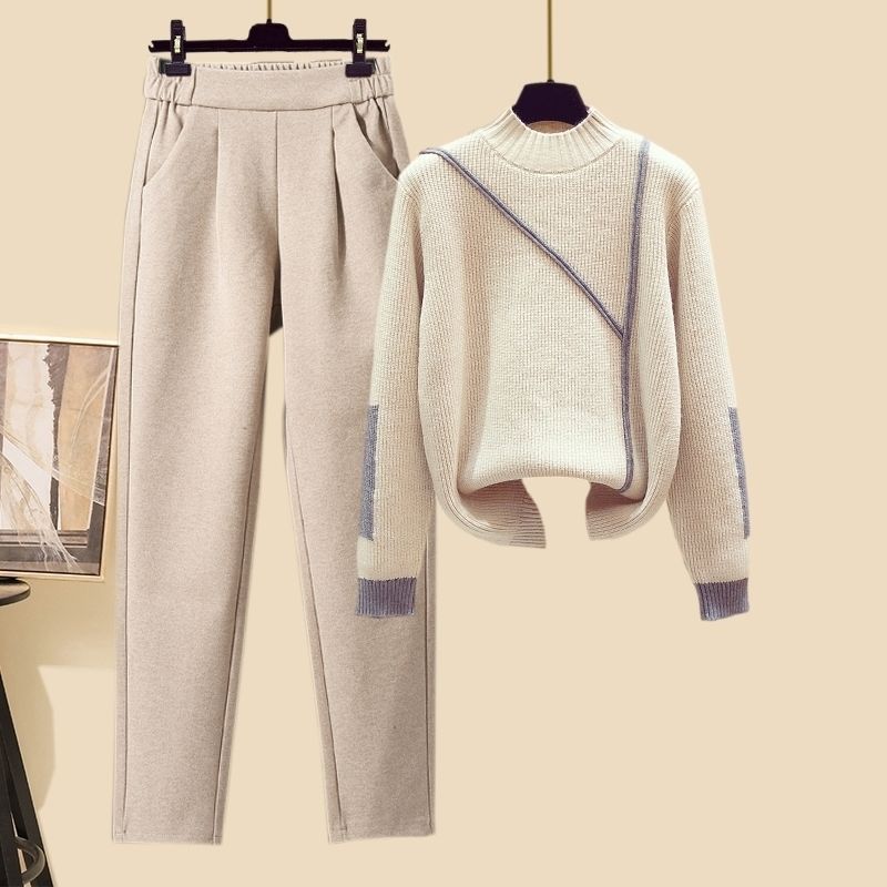 New Women's Thickened Vest Turtleneck Knitting Sweater Baggy Pants Three-piece Set eprolo