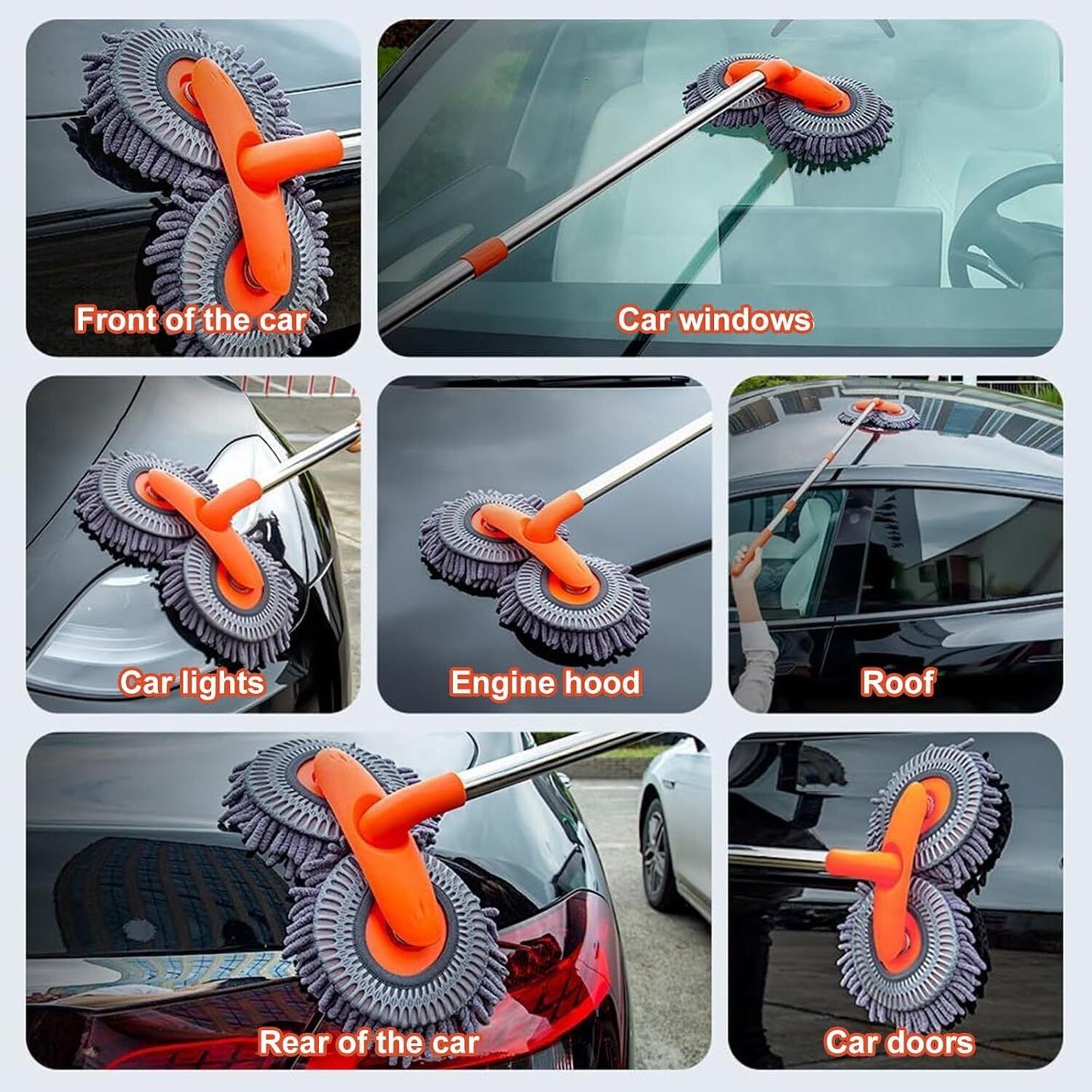 Microfiber Mop Wash Kit Telescopic Car Cleaning Brush With 4 Replacent Header eprolo