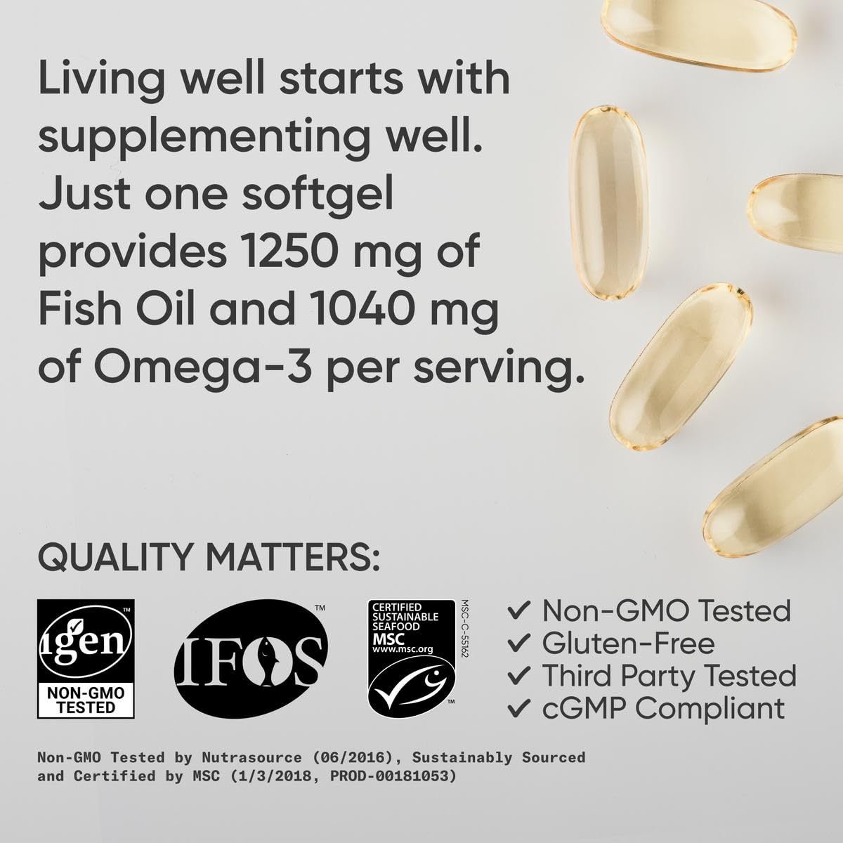 Triple Strength Omega 3 Fish Oil Burpless Fish Oil Supplement W EPA & DHA Fatty Acids From Single-Source Wild Alaska Pollock 90 Count eprolo
