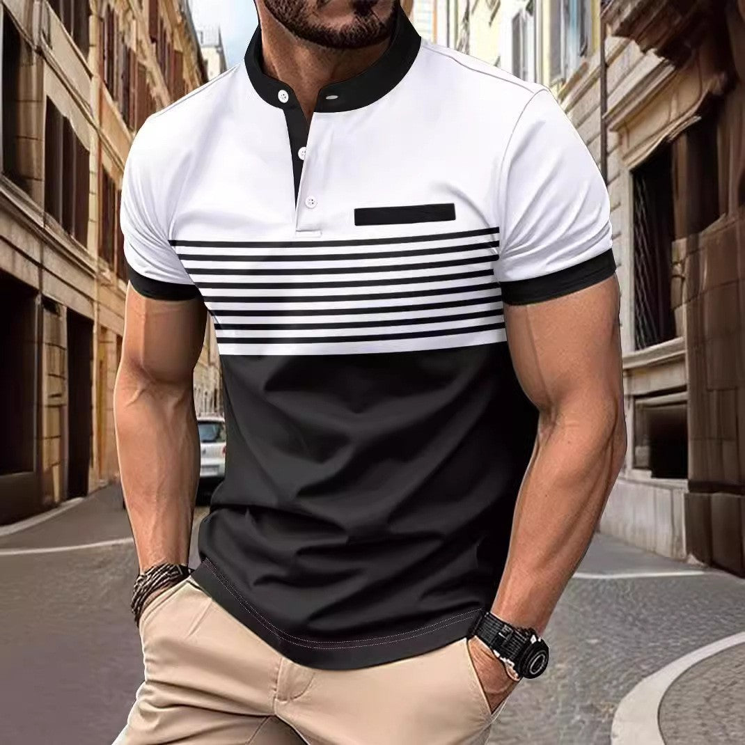 Multicolor Printing Striped Stand Collar Top For Men eprolo