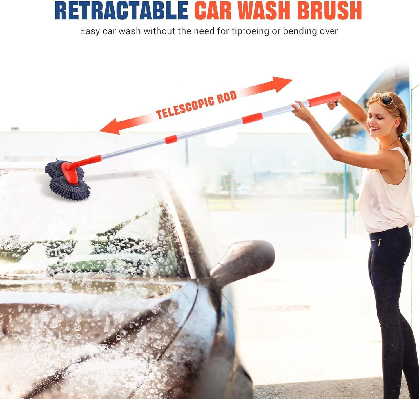 Microfiber Mop Wash Kit Telescopic Car Cleaning Brush With 4 Replacent Header eprolo