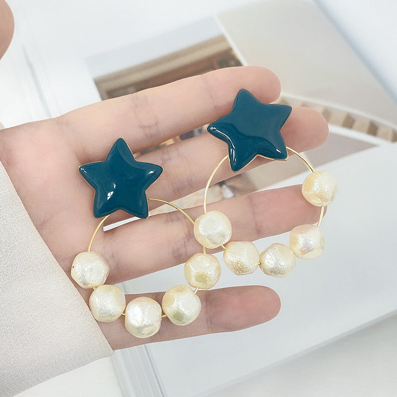 Irregular Pearl Earrings Earrings Ins Net Red Five-pointed Star Earrings eprolo