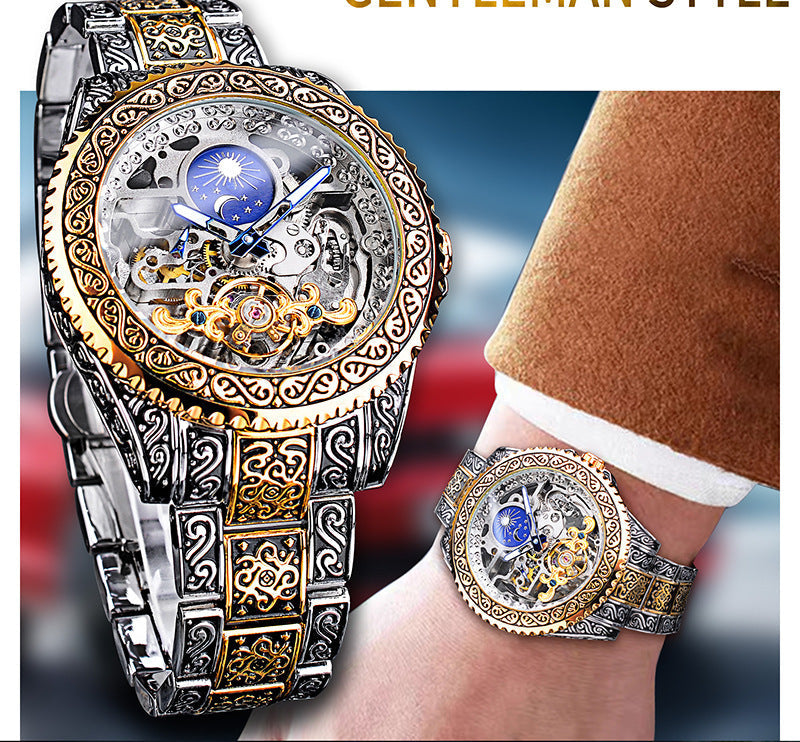 Forsining Skeleton Carved Tourbillon Mechanical Watches Luxury Men's Wristwatch eprolo