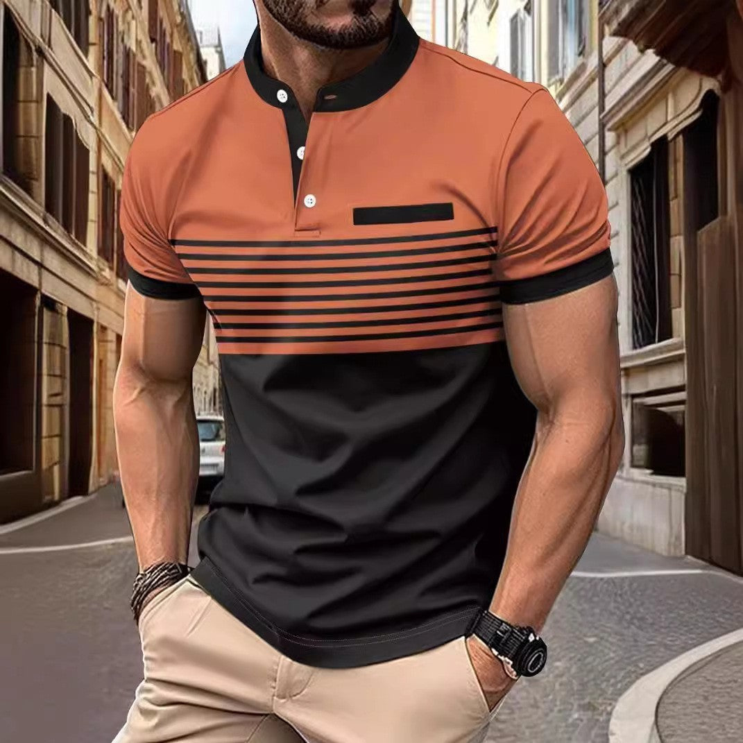 Multicolor Printing Striped Stand Collar Top For Men eprolo