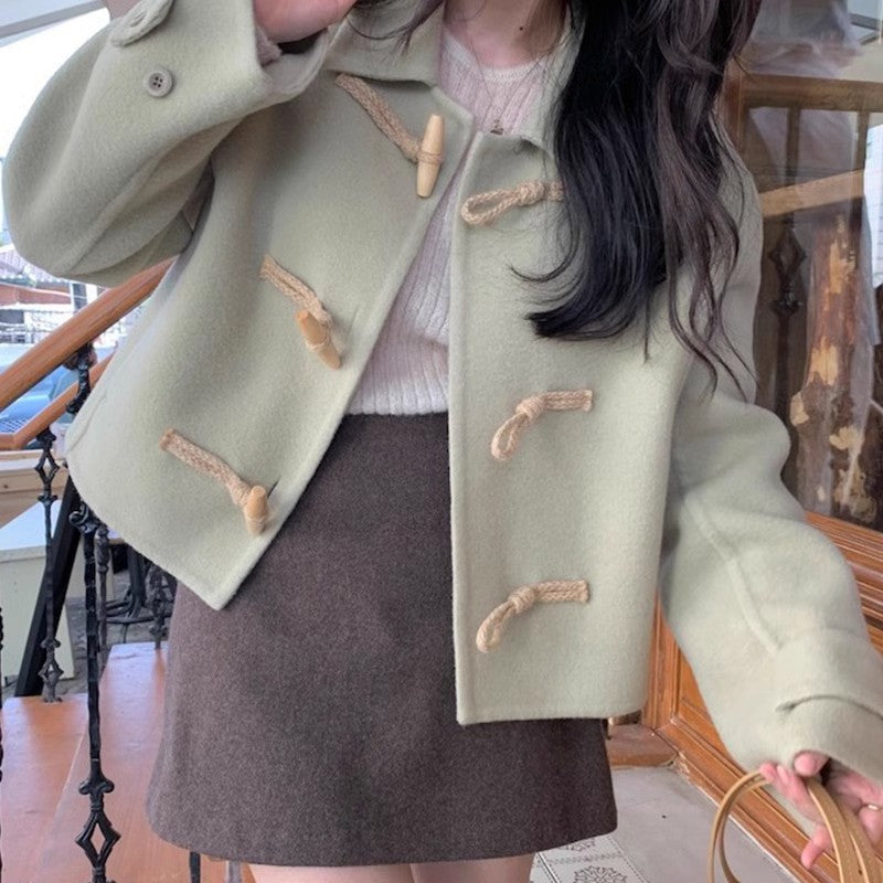 Retro Elegant Lapel Horn Button Woolen Coat eprolo