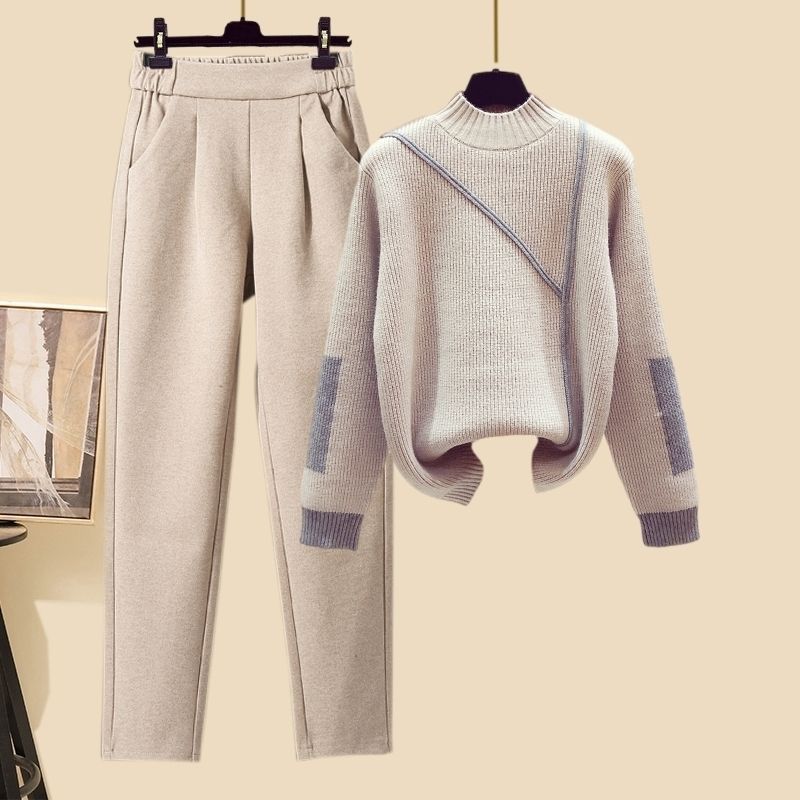 New Women's Thickened Vest Turtleneck Knitting Sweater Baggy Pants Three-piece Set eprolo