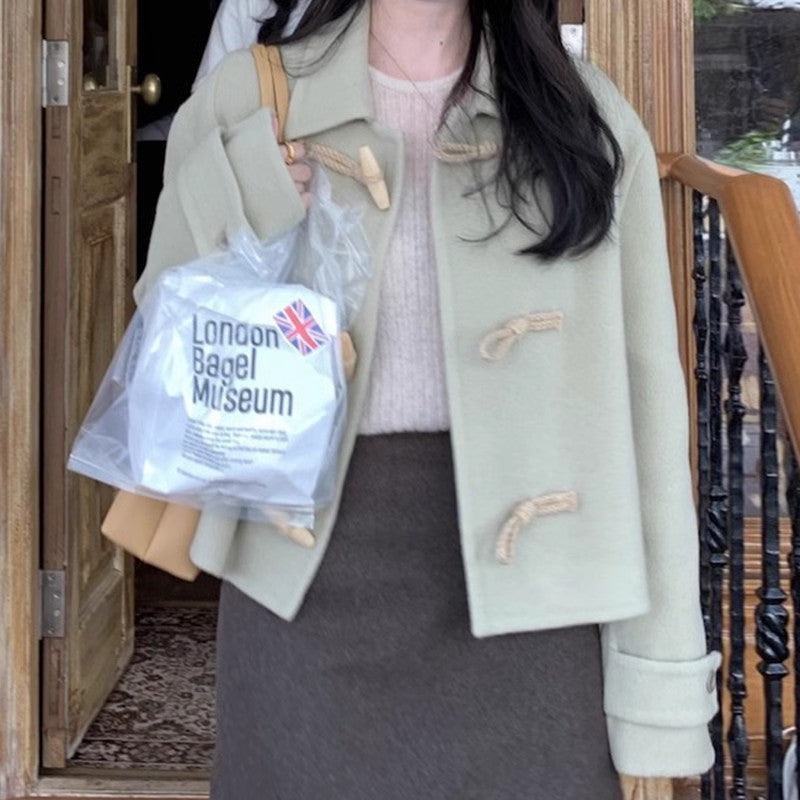 Retro Elegant Lapel Horn Button Woolen Coat eprolo