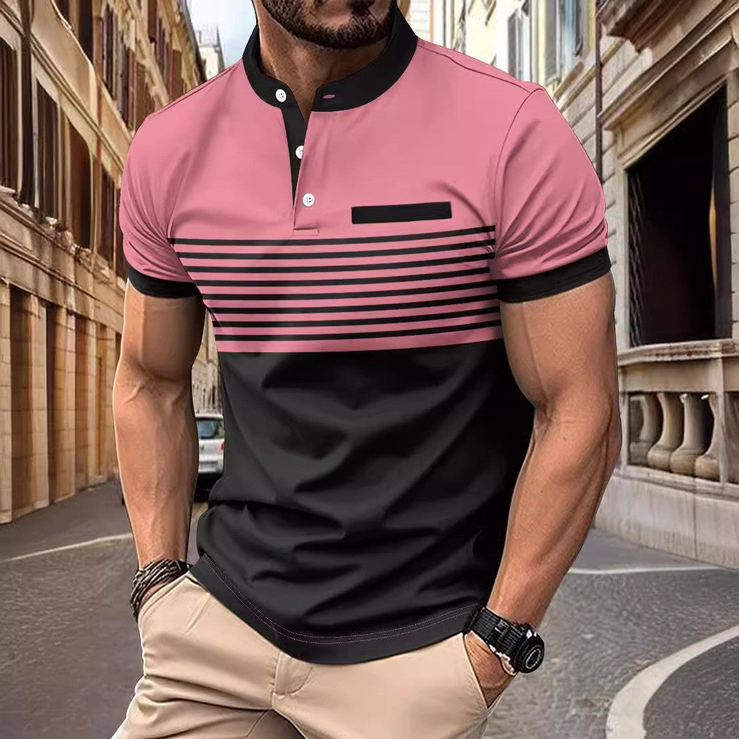 Multicolor Printing Striped Stand Collar Top For Men eprolo