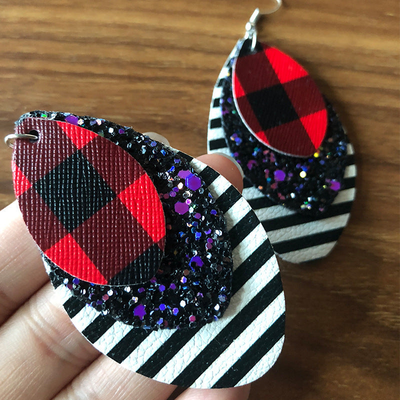 Striped Earrings Multilayer Christmas Petal Earrings Leather Drop Gold Earrings eprolo
