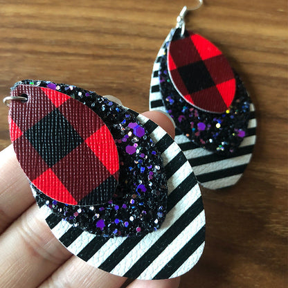 Striped Earrings Multilayer Christmas Petal Earrings Leather Drop Gold Earrings eprolo