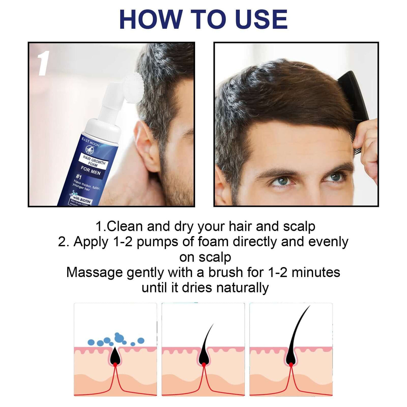 Men's Dense Hair Foam Machine, Repair Hair Root Follicle Men's Hair Thick Moisturizing Foam eprolo