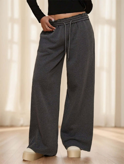 Forever 21 Autumn Winter New Thermal Lined Thick Casual Versatile High Waist Elastic Waist Loose Wide Leg Sweatpants eprolo