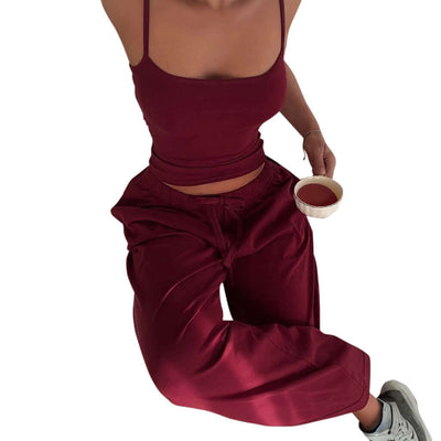 Stylish sleeveless backless burgundy trouser set, perfect for private social events and casual outings.