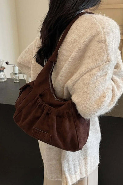 Ruched Suede Handbag with Zipper eprolo