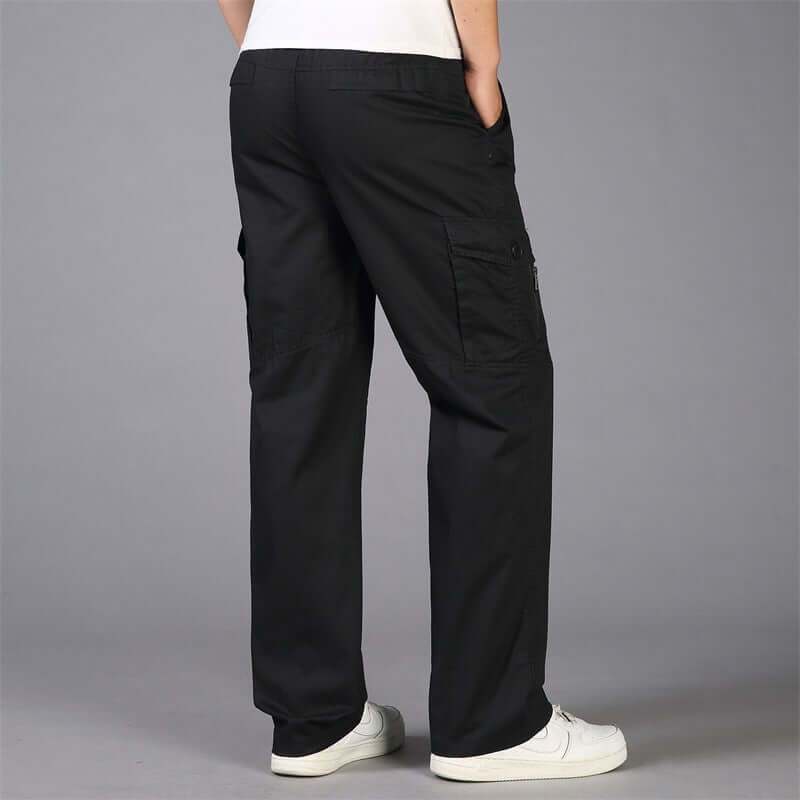 Loose straight leg Korean style thin fat pants with open hem and side pockets, perfect for casual wear.
