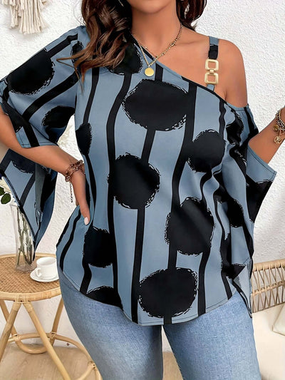 Women's Plus Size Printed Fashion Off-the-Shoulder Charming Chain Three-quarter Sleeve Blouse - Casual Top eprolo
