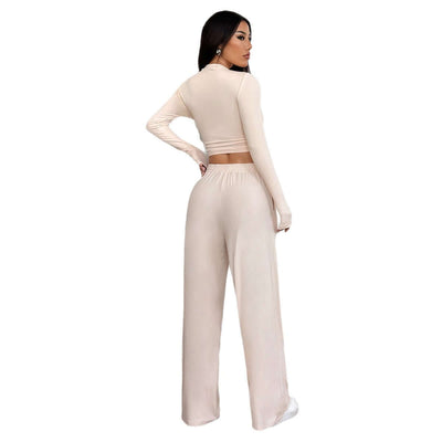 Sports style high elasticity long sleeved wide leg pants set eprolo