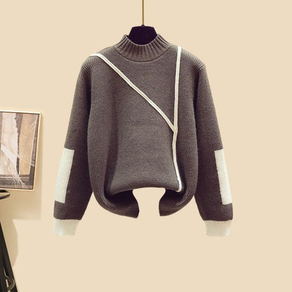 New Women's Thickened Vest Turtleneck Knitting Sweater Baggy Pants Three-piece Set eprolo