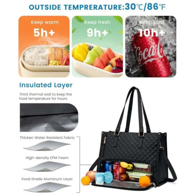 Convenient Commute New Lunch Bag Women's Insulated Lunch Box Women's Leak-proof Large Purse Diagonal Computer Storage eprolo