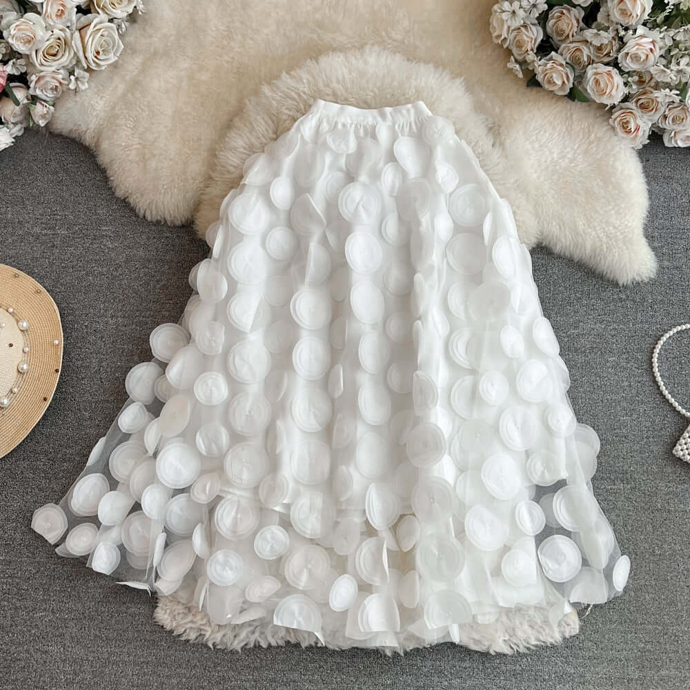 Retro High Waist Mid-length Three-dimensional Flower Mesh Skirt eprolo