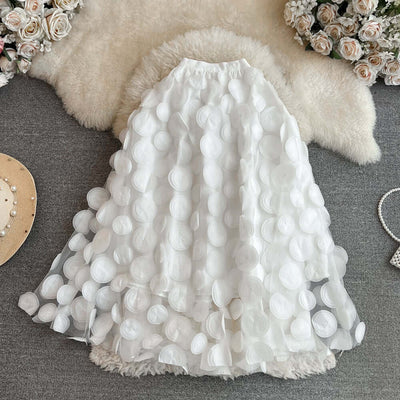 Retro High Waist Mid-length Three-dimensional Flower Mesh Skirt eprolo