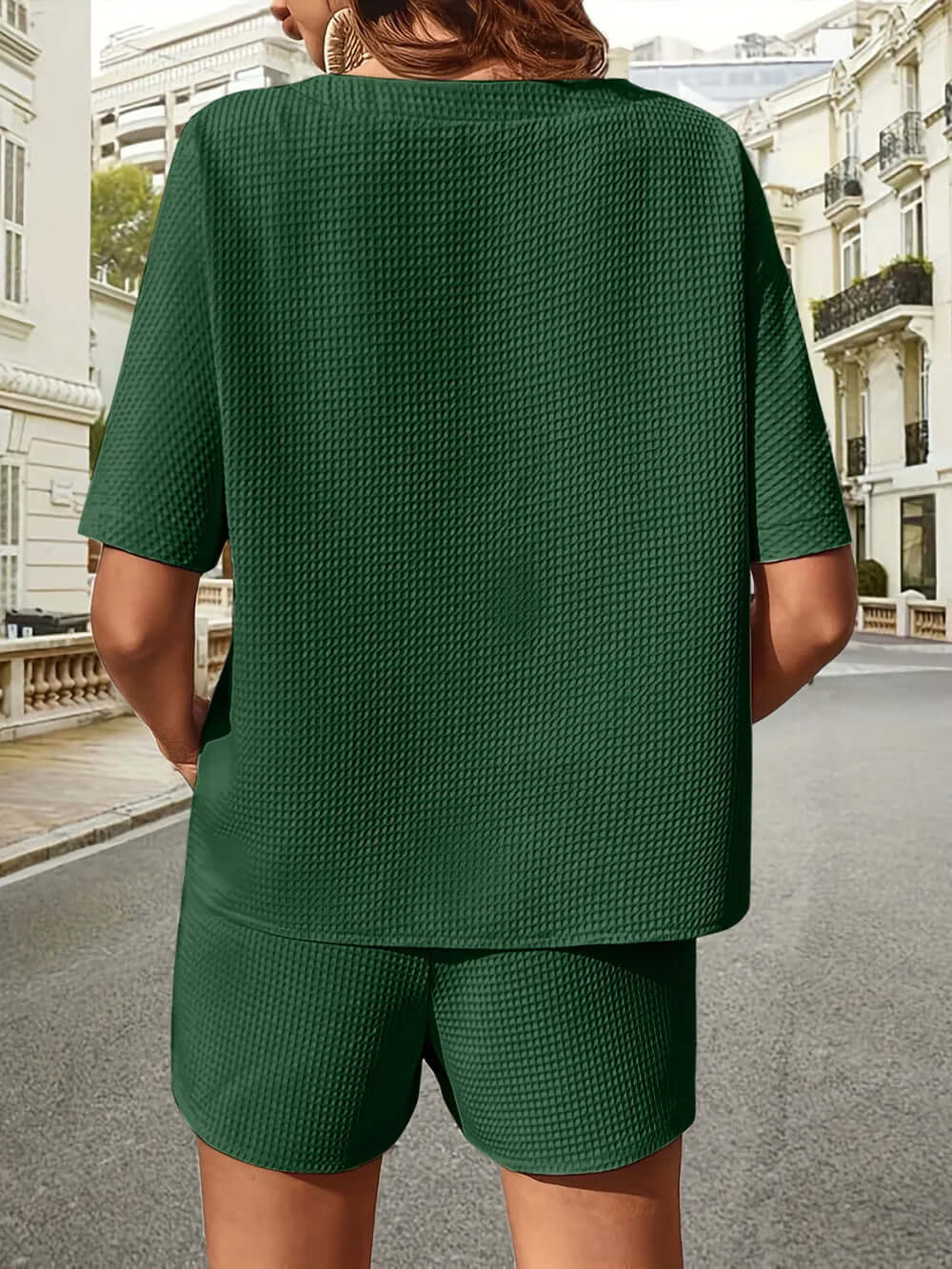 Waffle-Knit Half Sleeve Top and Shorts Set eprolo