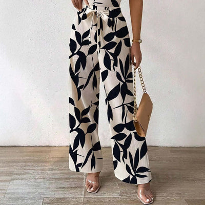 Fashion Floral Print Jumpsuit Elastic Waist Belt Jumpsuit eprolo