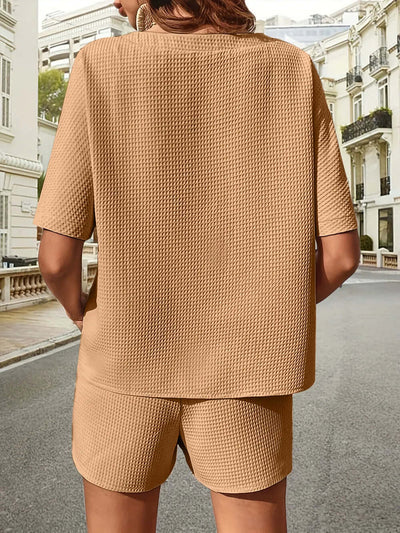 Waffle-Knit Half Sleeve Top and Shorts Set eprolo