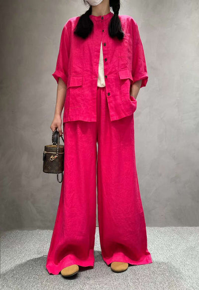 Solid Color Linen Suit Half Sleeve Shirt Casual Pants eprolo